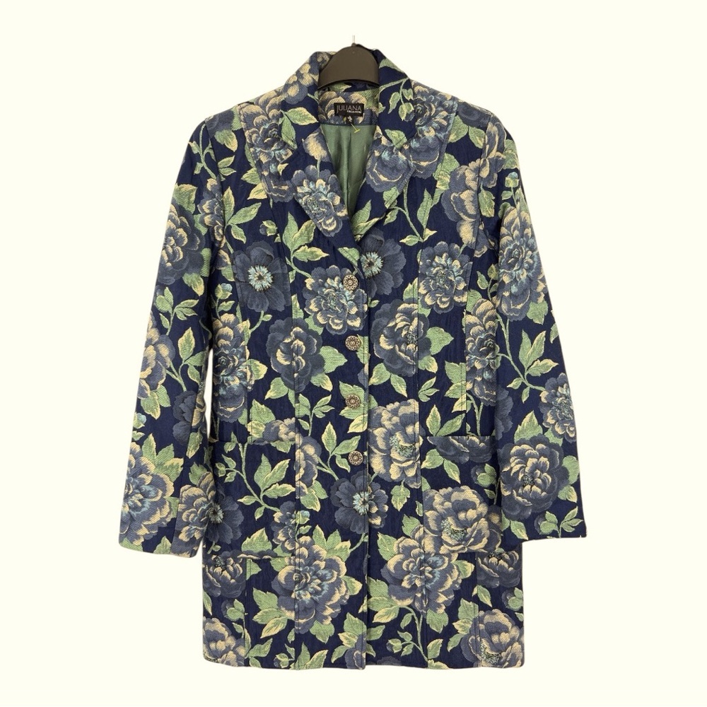 Juliana Collezione Vintage Y2K tapestry Floral  Viscose Blend Green Navy Jacket